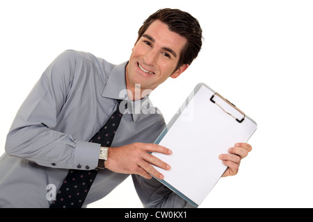 Happy businessman stette con clip-board Foto Stock