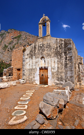 La chiesa bizantina di Panagia, Agia Roumeli village (vicino all'uscita della Samaria canyon), Sfakia, Chania, Creta, Grecia. Foto Stock