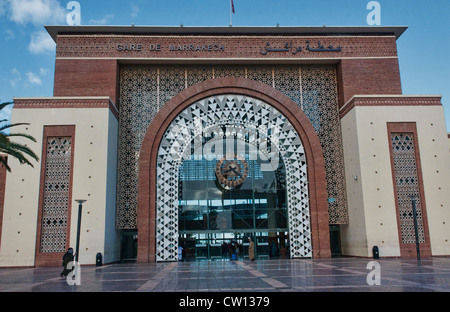Ingresso alla fantasia nuova Gare du Marrakech stazione ferroviaria a Marrakech, Marocco Foto Stock