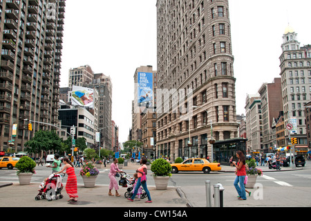 Flatiron Building, District Broadway, 5th Avenue, Manhattan New York, City Stati Uniti d'America, Foto Stock