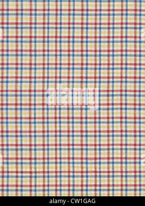 Bianco rosso blu e giallo plaid tessuto gingham sfondo. Foto Stock