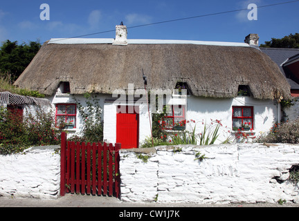 Con il tetto di paglia fishermans cottage, Clogherhead, Co Louth, Irlanda Foto Stock