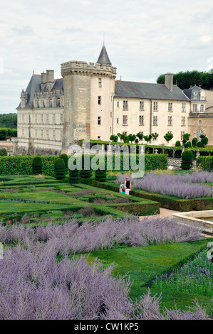 Chateau e formali giardini di Villandry, nella Valle della Loira in Francia. Foto Stock