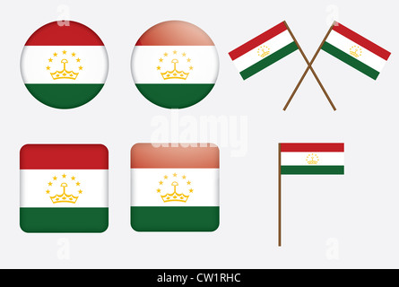 Set di badge con la bandiera del Tagikistan illustrazione Foto Stock