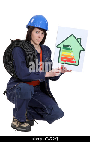 Elettricista femmina spiegando di energia del sistema di classificazione Foto Stock