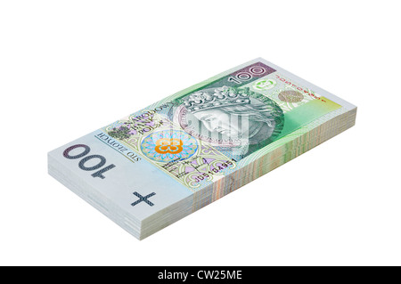 Pack di Zloty polacco bollette isolato su sfondo bianco Foto Stock