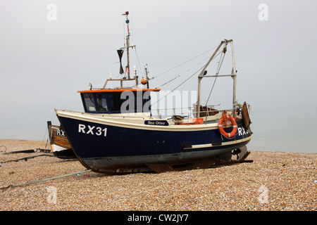 La pesca a strascico barca RX31 "lontra marina", Dungeness, Kent, Regno Unito Foto Stock