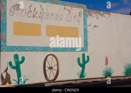 Stockyards City segno, Oklahoma City, OK, Stati Uniti d'America. Foto Stock