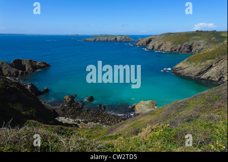 Bay la Grande Grève e Brecqhou isola, Isola di Sark, Isole del Canale Foto Stock