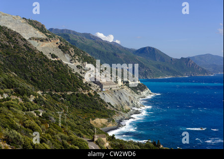 Miniere di amianto nei pressi di Nonza, Cap Corse, Corsica, Francia Foto Stock