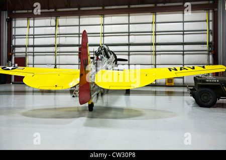 Vista posteriore del grazioso restaurato North American T-6 texano trainer avanzato utilizzato per addestrare i piloti di caccia durante la seconda guerra mondiale Foto Stock