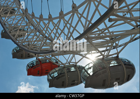 Close-up di cialde di passeggero sulla London Eye Ferris Wheel. Foto Stock