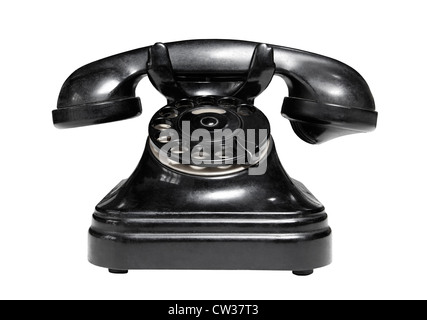 Vecchio telefono vintage su sfondo bianco Foto Stock