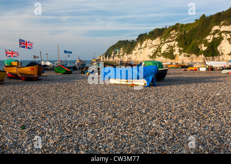 Spiaggia di birra, Lyme Bay, Jurassic Coast parte del Sud Ovest sentiero costiero, Devon, Inghilterra, Regno Unito Foto Stock