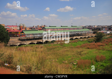 La Vecchia Stazione del parco, originariamente eretto a Johannesburg nel 1897. Il metallo e vetro guscio della ormai fatiscente stazione. Foto Stock