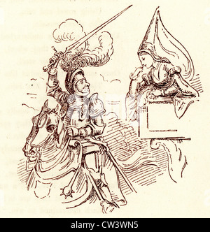 Schizzo di fumetti da T S Seccombe mostra un cavaliere e la principessa Foto Stock