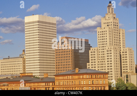 Alba sul Hartford skyline di Hartford, Connecticut Foto Stock