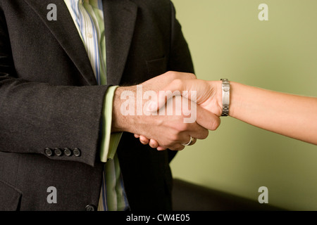 Imprenditore e imprenditrice stringono le mani Foto Stock