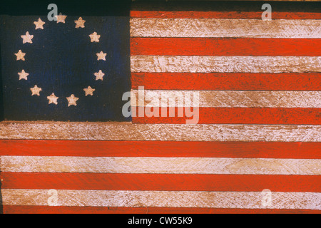 Bandiera americana con tredici stelle dipinte su legno, Stati Uniti Foto Stock