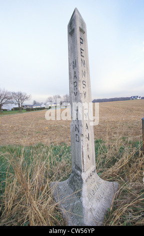 Marker al Mason Dixon linea che separa il Nord dal Sud durante la guerra civile in Pennsylvania e Maryland Foto Stock
