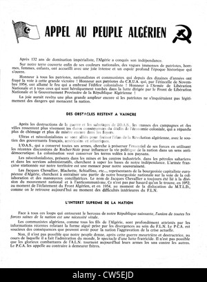 Foglio illustrativo di algerini del Partito comunista: "chiamata per il popolo algerino', pagina 1 Foto Stock