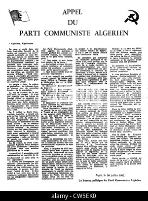 Foglio illustrativo di algerini del Partito comunista: "Chiamata del Partito Comunista' Foto Stock