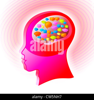 3D render di testa umana con icona di conversazione Foto Stock