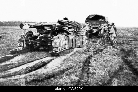 Guerra mondiale I. Emplacement di un 155-mm Filloux pistola in linee francese tra Amiens e Montdidier (1918) Foto Stock