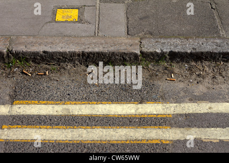 Nessun parcheggio. Doppio giallo linee. Foto Stock