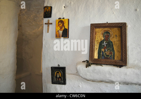 Saint immagini in un monastero in Creta, Grecia, Creta Foto Stock