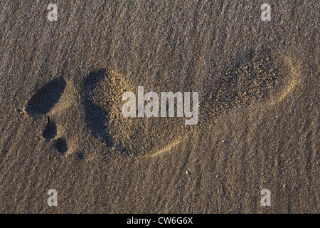 Impronta in sabbia a una spiaggia Foto Stock