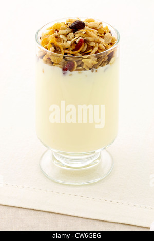 Deliziosi parfait di sana fatta con yogurt cremoso e crunchy granola o muesli Foto Stock