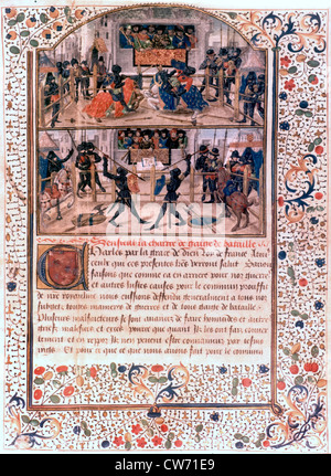 Manoscritto francese (1460-70). Carta delle regole del torneo Foto Stock