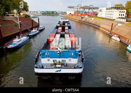 Container in Vincke chanal nel porto di Duisburg, in Germania, in Renania settentrionale-Vestfalia, la zona della Ruhr, Duisburg Foto Stock