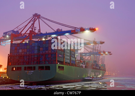 Nave portacontainer nel porto di Amburgo, Germania, Amburgo Foto Stock