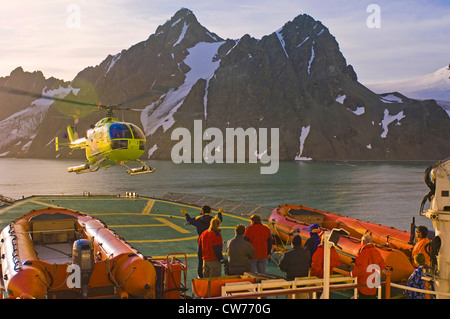 Di atterraggio per elicotteri a bordo di una nave, l'Antartide, Livingston Island Foto Stock