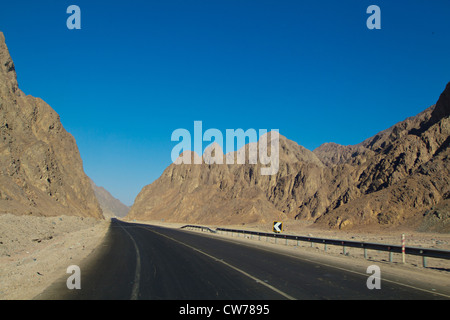 Strada nel deserto nel deserto del Sinai in Egitto Foto Stock