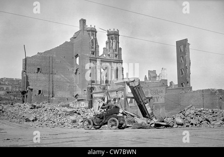 San Francisco 1906 all'indomani del grande terremoto intorno a Bush Street e Kearney St nel Quartiere Francese Foto Stock