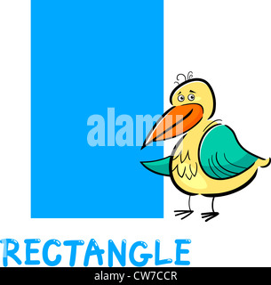 Cartoon illustrazione del rettangolo forma geometrica di base con buffo uccello del carattere per i Bambini Educazione Foto Stock