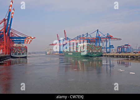 HHLA Container Terminal Burchardkai e EUROGATE Container Terminal di Amburgo, Germania, Amburgo Foto Stock