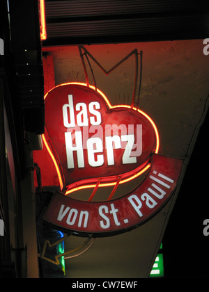 Il cuore di St Pauli - luce al neon di segno di un bar, Germania, St. Pauli, Amburgo Foto Stock