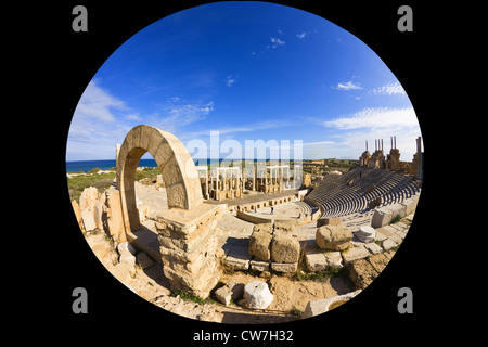 Teatro, Libia, Leptis Magna Foto Stock