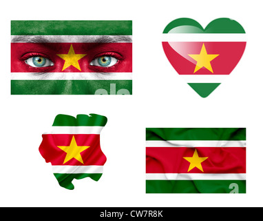 Set di varie bandiere del Suriname Foto Stock