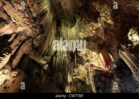 Stalattiti interno del St. Michaels grotta in Gibilterra Foto Stock