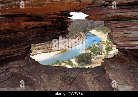 Kalbarri National Park Western Australia e il fiume Murchison visto attraverso la finestra della natura. Foto Stock