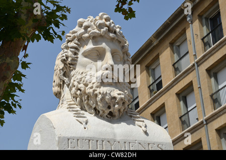 Pytheas et Euthymene statua da Quai du Port, Marsiglia, Bouches-du-Rhône, Provence-Alpes-Côte d'Azur, in Francia Foto Stock