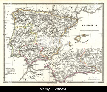 1865 Spruner Mappa della Spagna e del Portogallo Foto Stock