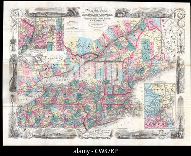 1856 Colton Pocket Mappa del New England ^ New York - Foto Stock