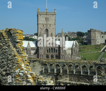 St David's nella Cattedrale di St David's Pembrokeshire e le rovine del Palazzo del Vescovo. St David's è la più piccola città nel Regno Unito Foto Stock