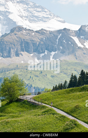 Regione di Jungfrau, Svizzera. Massiccio Jungfrau e il sentiero escursionistico vicino Murren. Foto Stock
